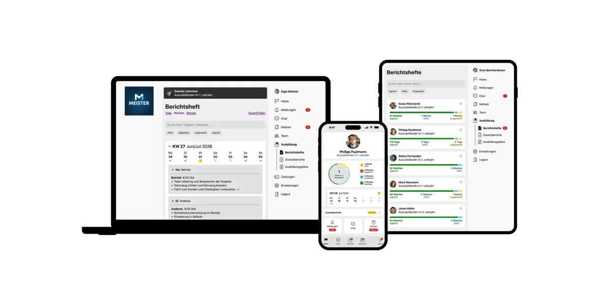 Digitales Berichtsheft als Web-App im Browser und mobile Apps für iOS und Android